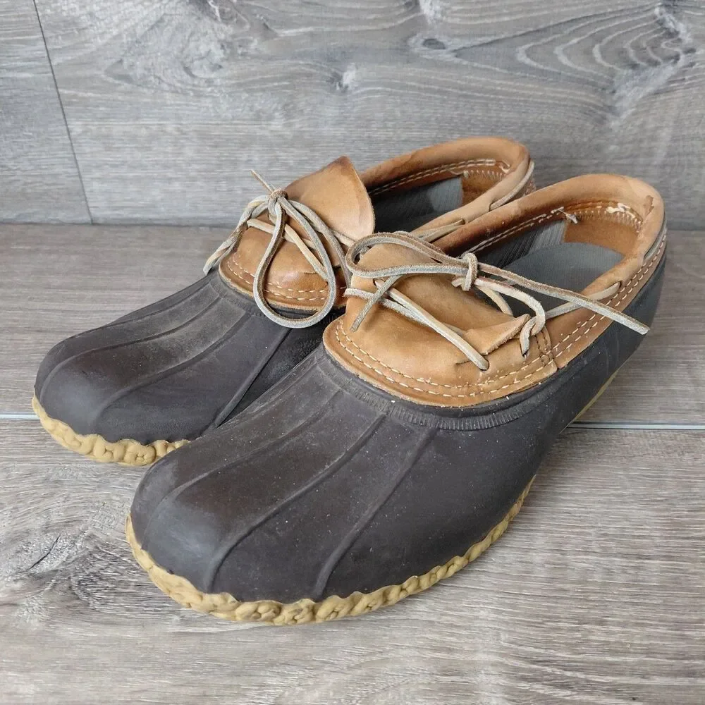 LL Bean Boots Men 10 Brown Leather Low Rubber Moc Waterproof Duck Hunting Shoes
